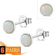 Synthetic Sun & Ice Opal Round Sterling Silver Stud Earrings, e440st